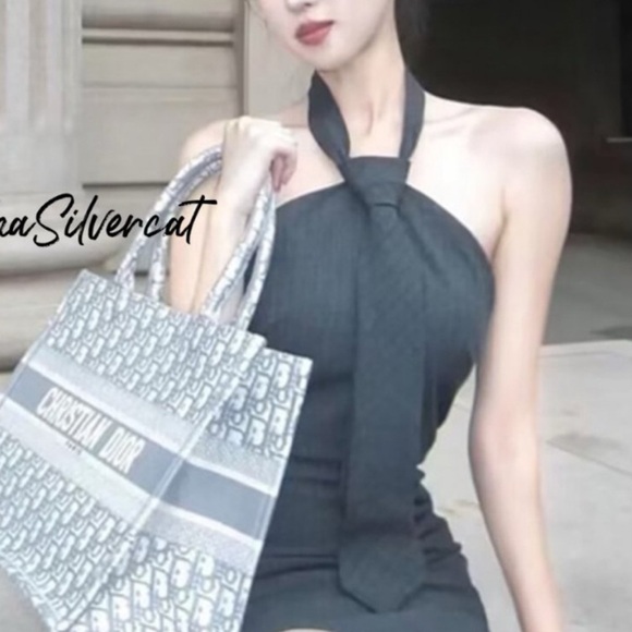 Bloggers’ Fave! NEW Zara Pinstripe Halter Neck Tie Detail Minidress Large Gray - Picture 16 of 16